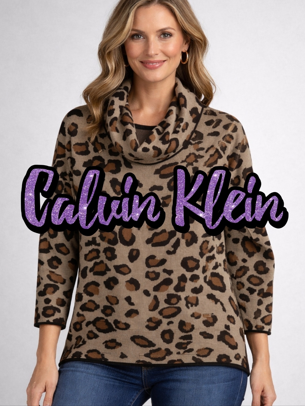 Calvin Klein Women's Size M Pullover Cowl Neck Sweater Leopard